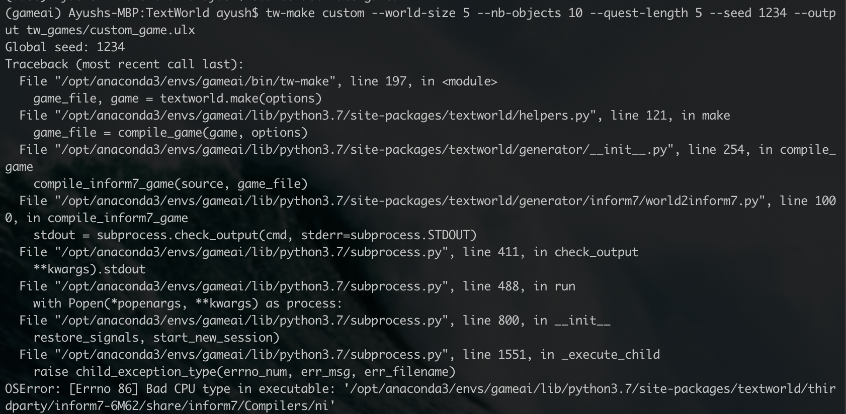Oserror Errno 86 Bad CPU Type In Executable