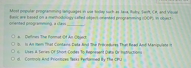 The Most Popular Oop Languages Are Java Visual Basic And
