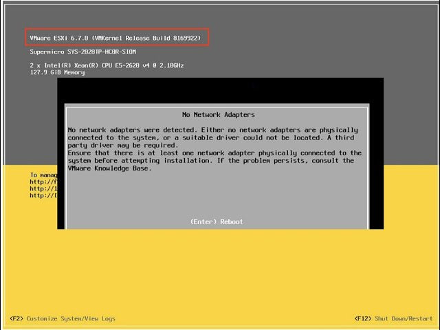 Vmware Esxi 6.7 No Network Adapters Were Detected