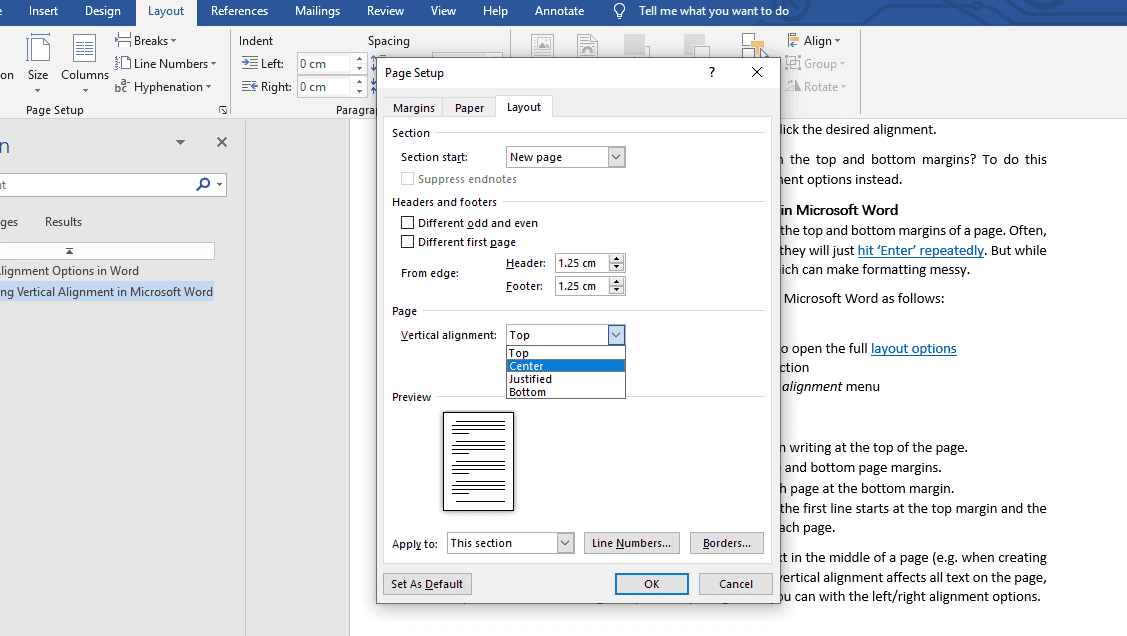 Where Can You Change The Vertical Alignment In Microsoft Word