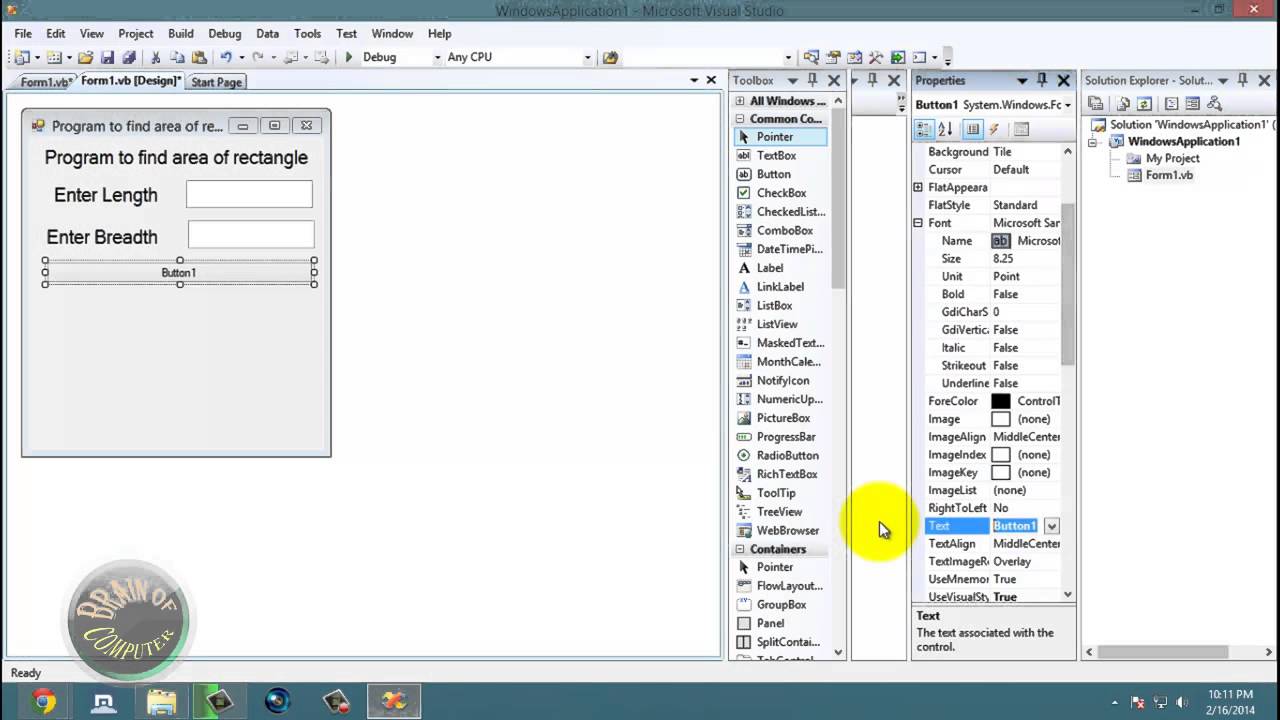 Write A Visual Basic Program To Find Area Of Rectangle