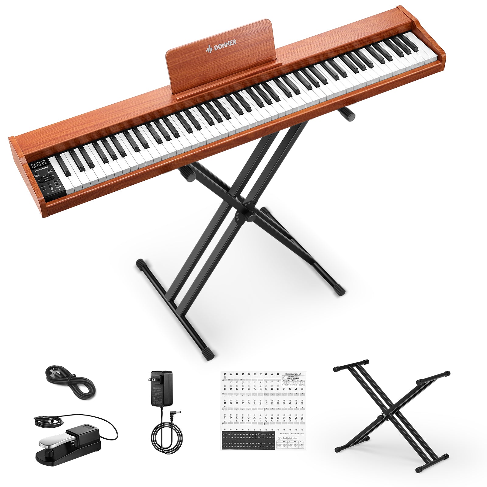 Donner DEP-1S Piano digital semicontrapesado con soporte, piano eléctrico estilo madera + pedal - Donner Music product image