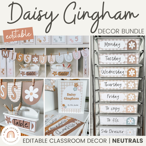 Classroom Decor Bundle | Daisy Gingham | Editable - Miss Jacobs Little Learners