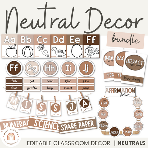 Classroom Decor Bundle | Ombre Neutral Classroom Decor | Miss Jacobs Little Learners | Editable