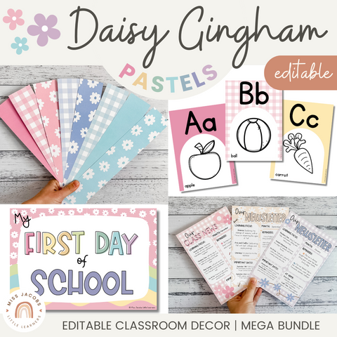 Daisy Gingham Pastels Classroom Decor Bundle - Miss Jacobs Little Learners