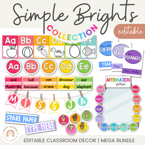 Classroom Rules Posters for Classroom Management | Simple Brights Decor | Neon Rainbow theme |  Miss Jacobs Little Learners | Editable