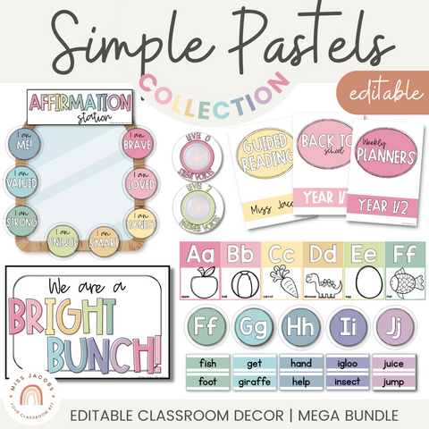 Classroom Rules Posters for Classroom Management | Pastel Decor | Muted Rainbow Theme | Miss Jacobs Little Learners | Editable