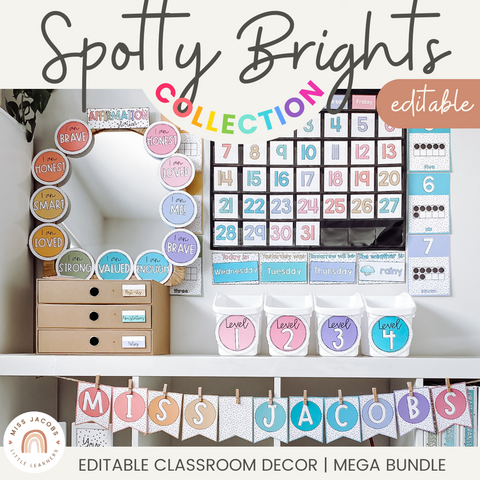 Classroom Rules Posters for Classroom Management | Spotty Brights Decor | Neon Rainbow theme | Black and White Spots | Miss Jacobs Little Learners | Editable