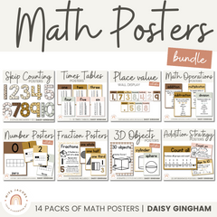 Daisy Gingham Neutrals Math Posters Bundle - Miss Jacobs Little Learners