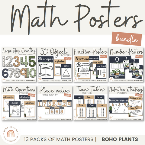 Boho Plants Math Posters Bundle | Modern Boho Rustic Tones - Miss Jacobs Little Learners