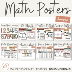 Boho Rainbow Neutrals Math Posters Bundle - Miss Jacobs Little Learners
