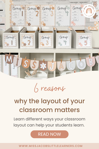 Thumbnail image with the text "6 reasons why the layout of your classroom matters" with a Daisy Gingham display image.