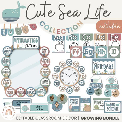 Cute Sea Life Classroom Decor Bundle - Miss Jacobs Little Learners