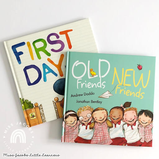 Two books are pictured. First Day and Old Friends New Friends by Andrew Daddo