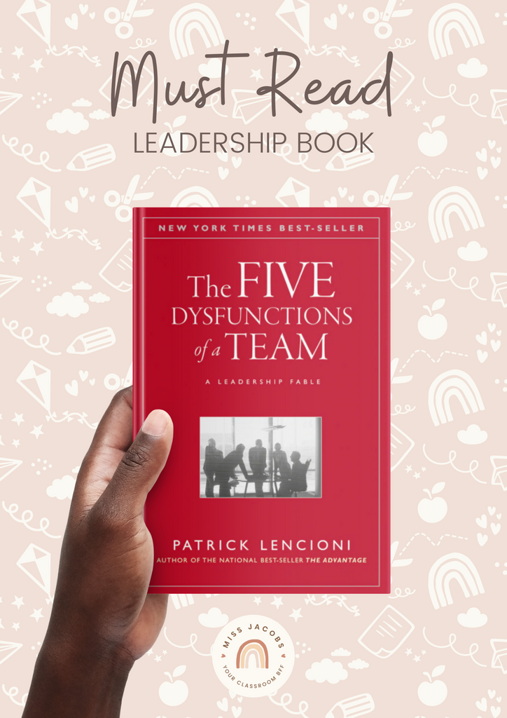 A Black hand holds ‘The Five Dysfunctions of a Team’ book. The graphic says' Must Read Leadership Book.’