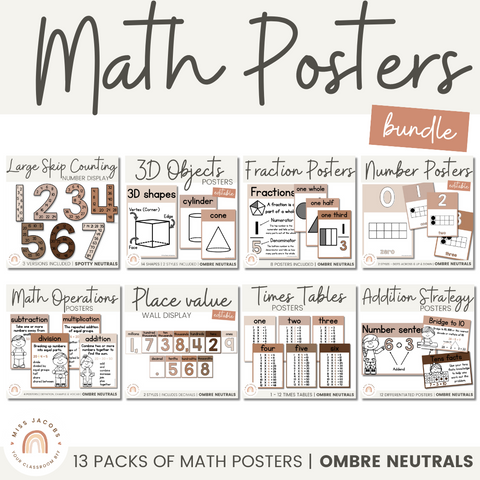 ombre neutrals math posters bundle