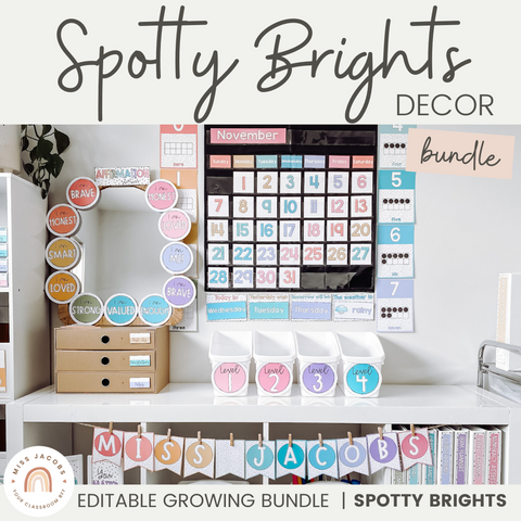 Classroom Decor Bundle | Spotty Brights Classroom Decor | Neon Rainbow Theme | Miss Jacobs Little Learners | Editable