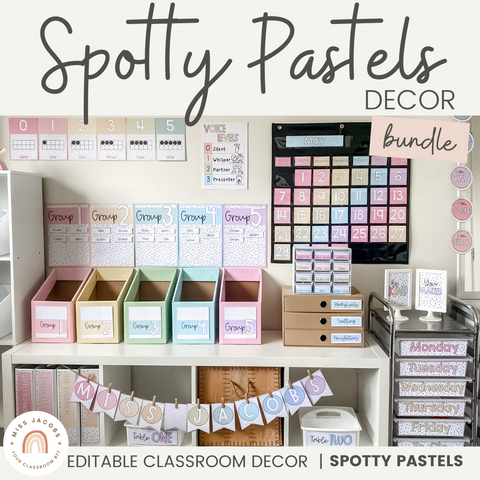 Classroom Decor Bundle | Spotty Pastels | Calm Classroom Decor | Miss Jacobs Little Learners | Editable