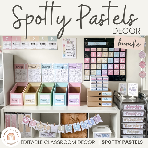 Classroom Decor Bundle | Spotty Pastels Classroom Decor | | Miss Jacobs Little Learners | Editable