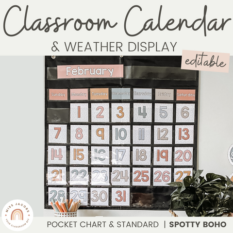 Miss Jacobs Little Learners Top Classroom Decor Trends Spotty boho Classroom Calendar