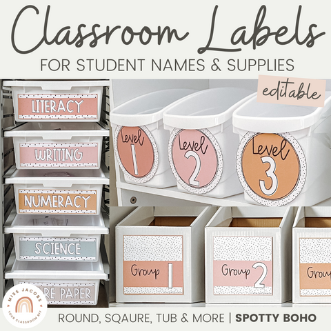 Miss Jacobs Little Learners Top Classroom Decor Trends Spotty boho Classroom Labels