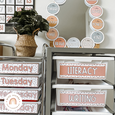 Labels from the Spotty Boho Classroom Decor collection from Miss Jacobs Little Learners