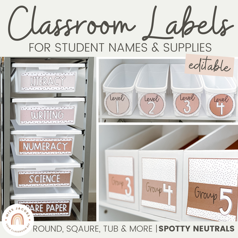 Miss Jacobs Little Learners Top Classroom Decor Trends Spotty Neutrals Classroom Labels Bundle