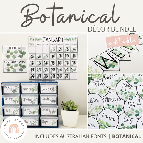 Classroom Decor Bundle | Editable | Botanical Classroom Theme | Modern Greenery Farmhouse Decor