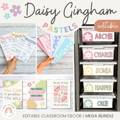 Daisy Gingham Pastels Classroom Decor Bundle - Miss Jacobs Little Learners