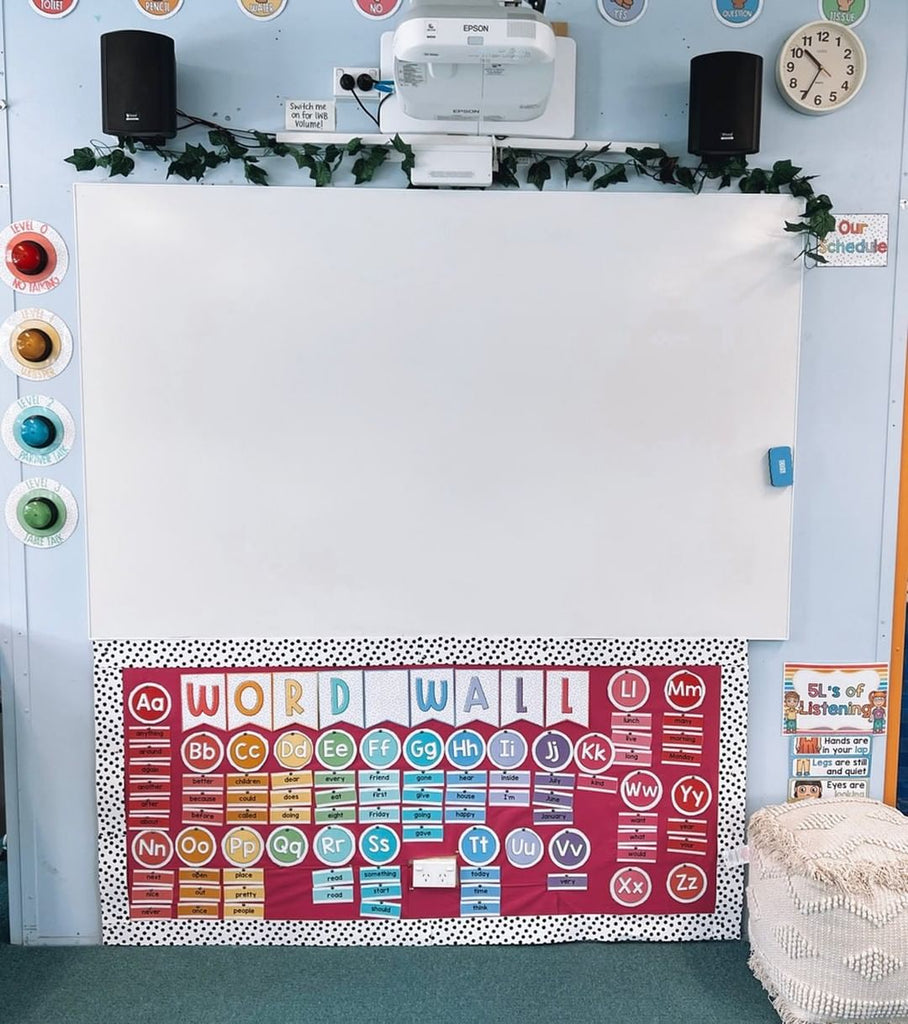@learningwithmiss_campbell has a beautiful set up using Miss Jacobs Little Learners Spotty Brights Word Wall