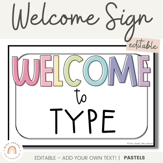 Editable Pastel Rainbow Door Decor, Welcome Sign and Name Label Display