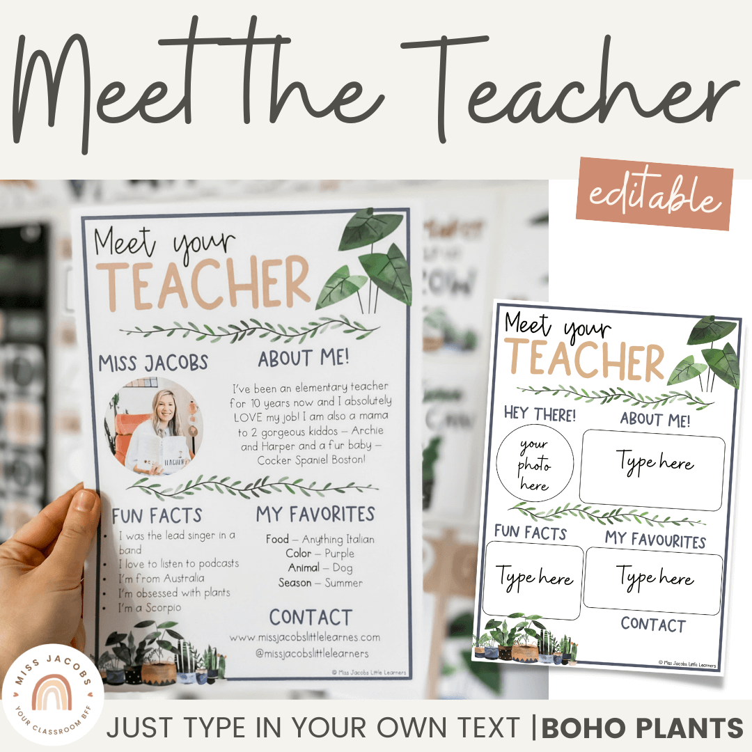 Meet The Teacher Template Boho Plants Editable Miss Jacobs Little
