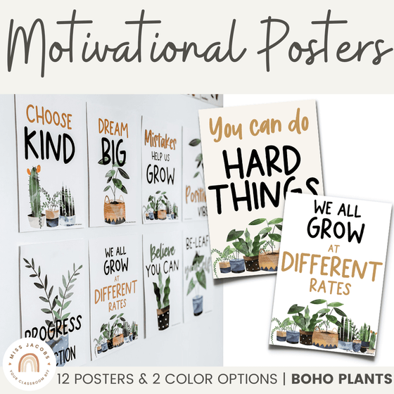 Modern Boho Plants Motivational Classroom Posters | Positive Affirmati ...