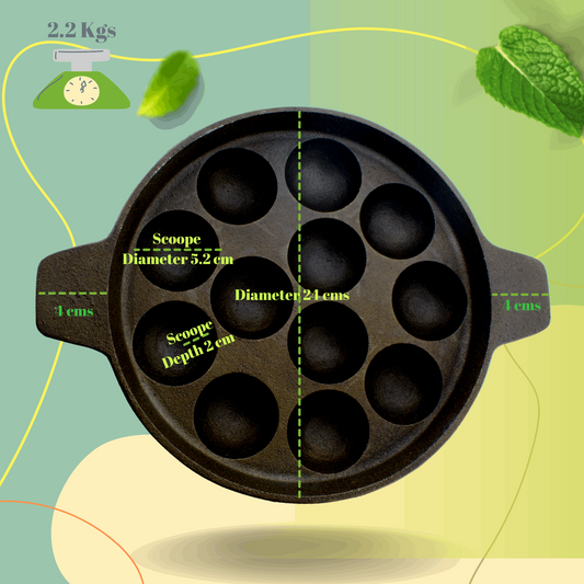 Cast Iron Paniyarakkal 7 Pits, Mini Paniyaram Pan, Pre-Seasoned, 16 –  TRILONIUM