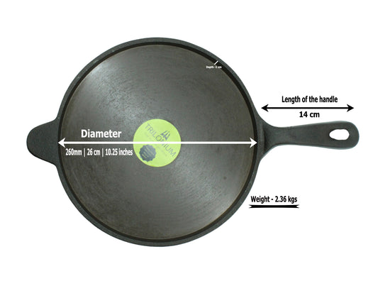 9.50 to 10 INCH INDIAN PURE IRON LOHA KADHAI DEEP FRYING PAN