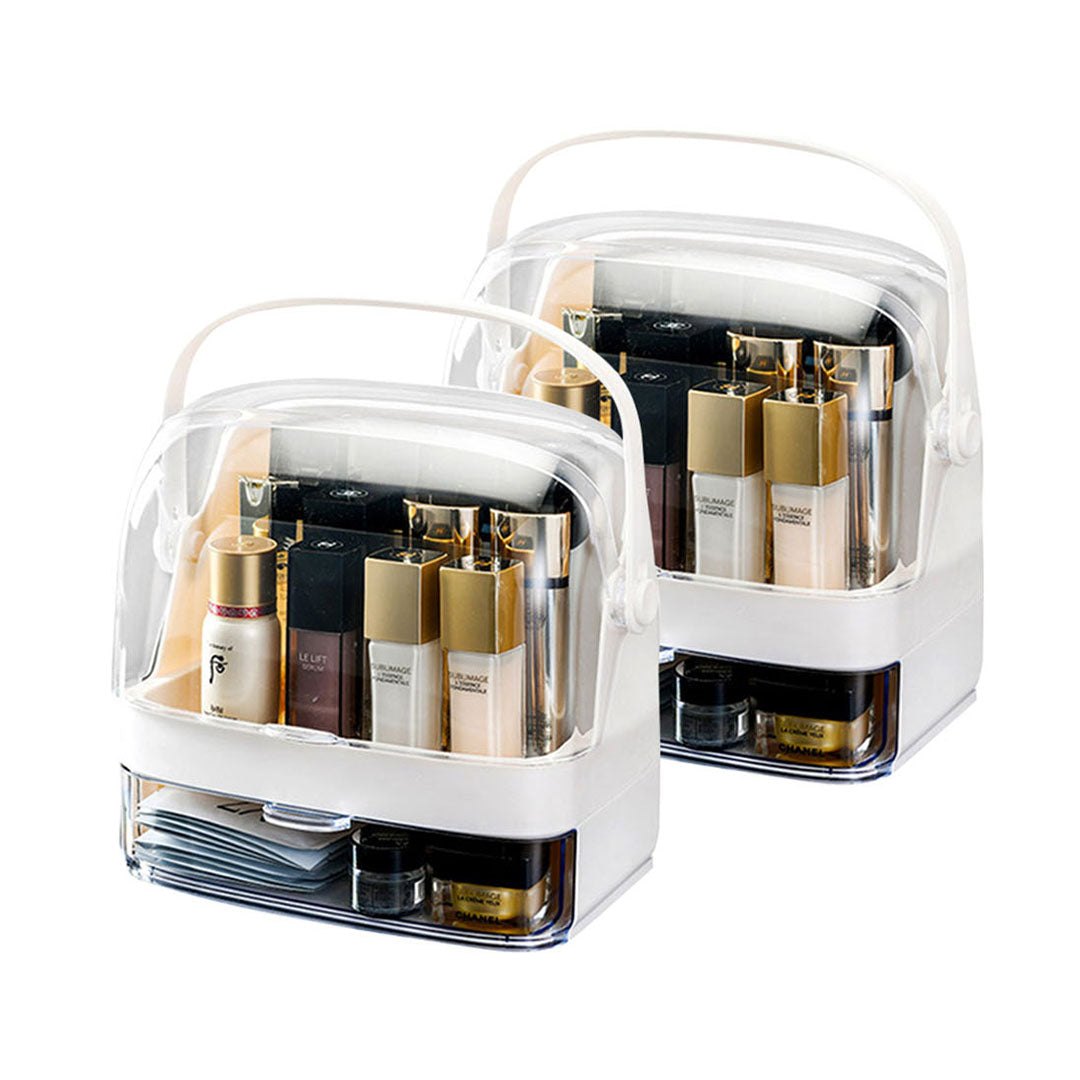 SOGA 2X 2 Tier White Countertop Makeup Cosmetic Storage Organiser Skincare Holder Jewelry Storage Box with Handle - Deals499