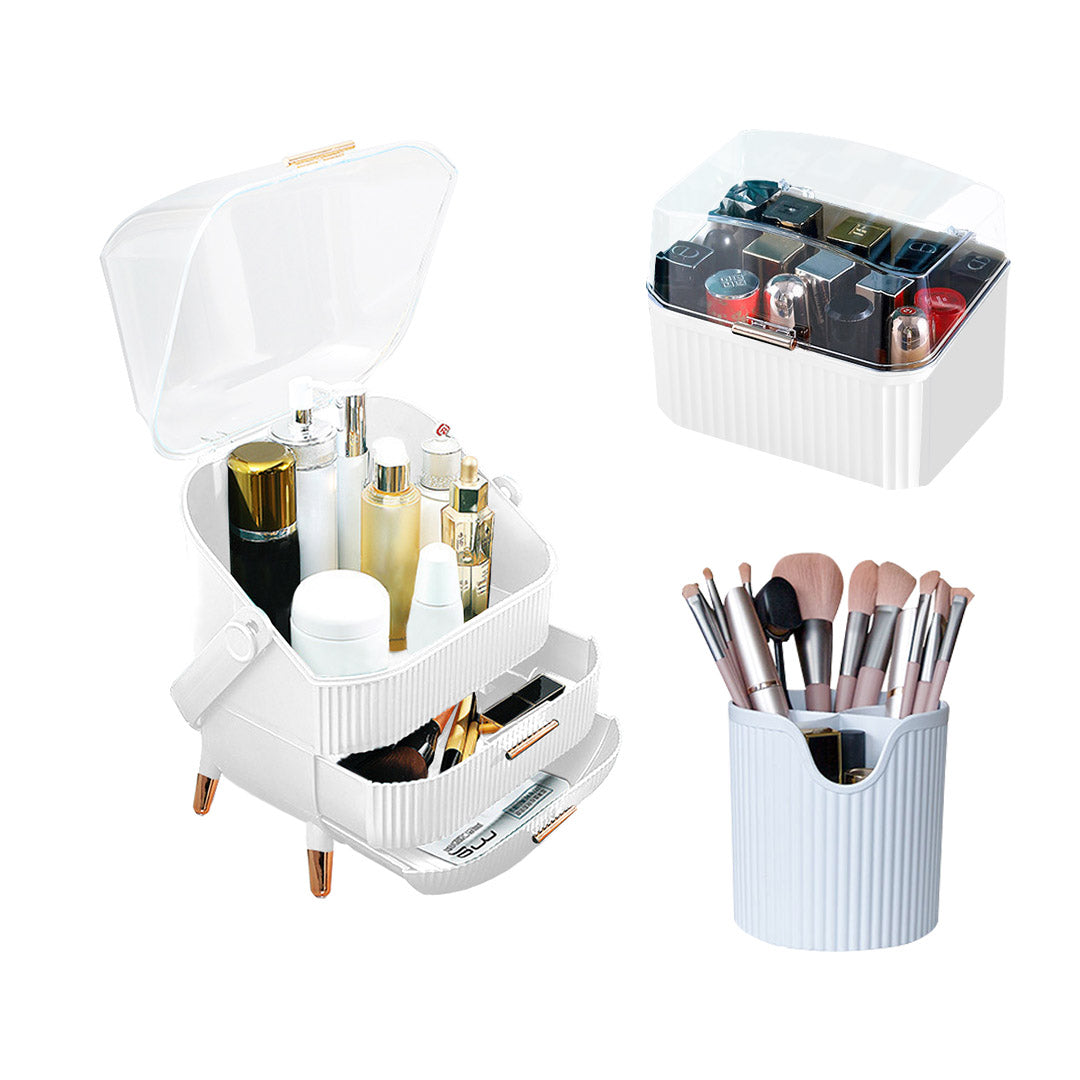SOGA White Cosmetic Jewelry Storage Organiser Set Makeup Brush Lipstick Skincare Holder Jewelry Storage Box with Handle - Deals499