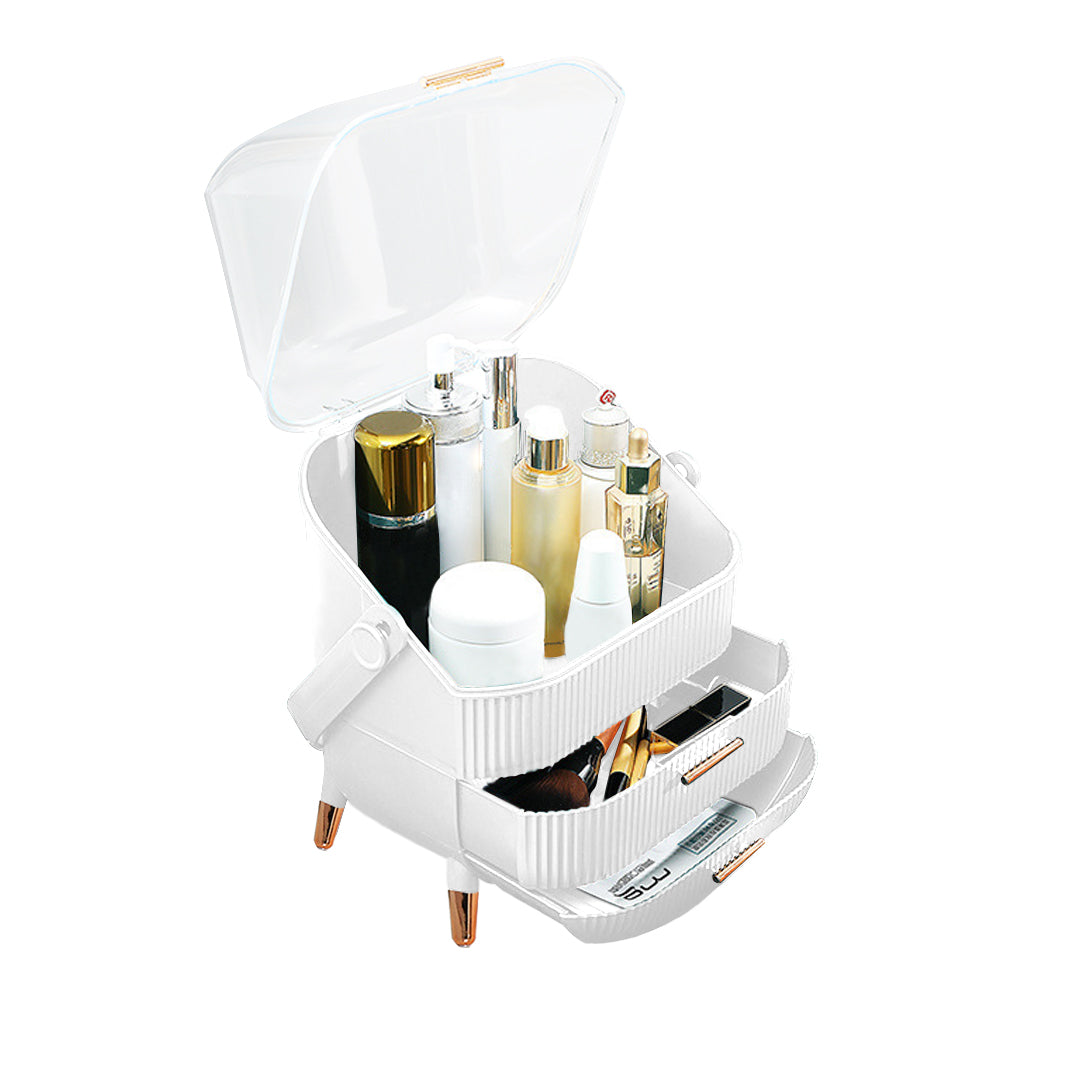 SOGA 29cm White Countertop Makeup Cosmetic Storage Organiser Skincare Holder Jewelry Storage Box with Handle - Deals499