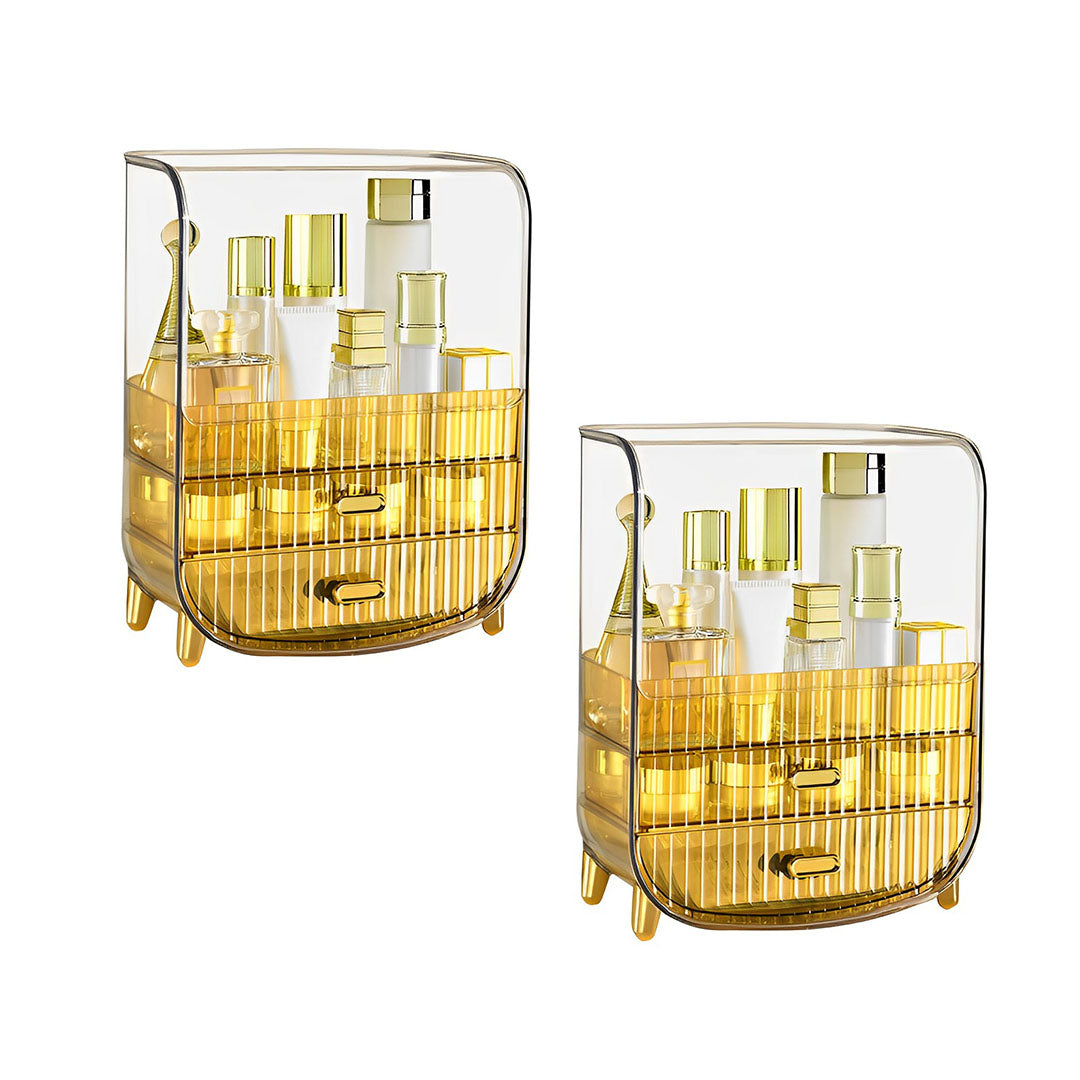 SOGA 2X 3 Tier Golden Yellow Multifunctional Countertop Cosmetic Storage Makeup Perfume Skincare Display Stand Shelf Drawer Type Organiser - Deals499