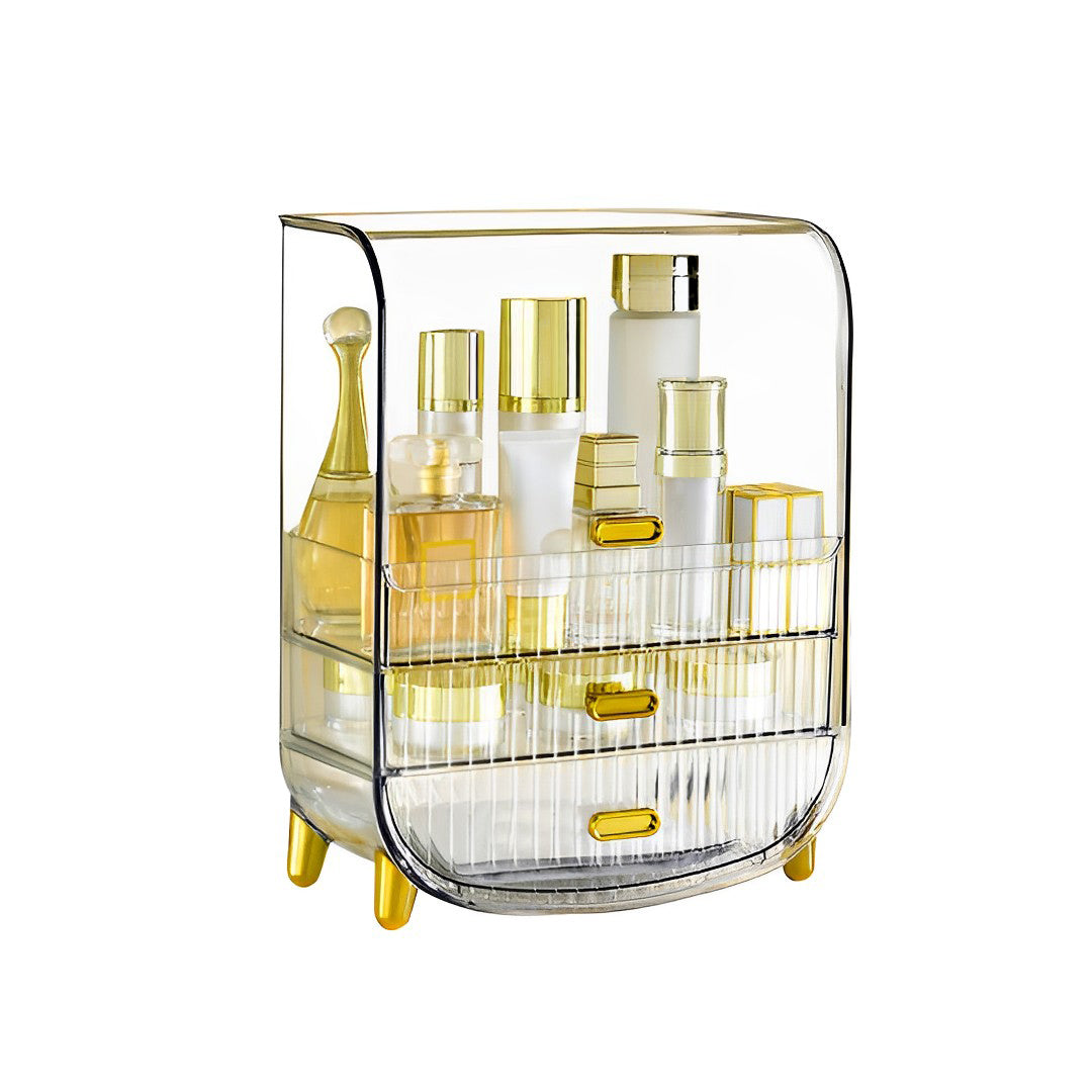 SOGA 3 Tier Transparent Multifunctional Countertop Cosmetic Storage Makeup Perfume Skincare Display Stand Shelf Drawer Type Organiser - Deals499