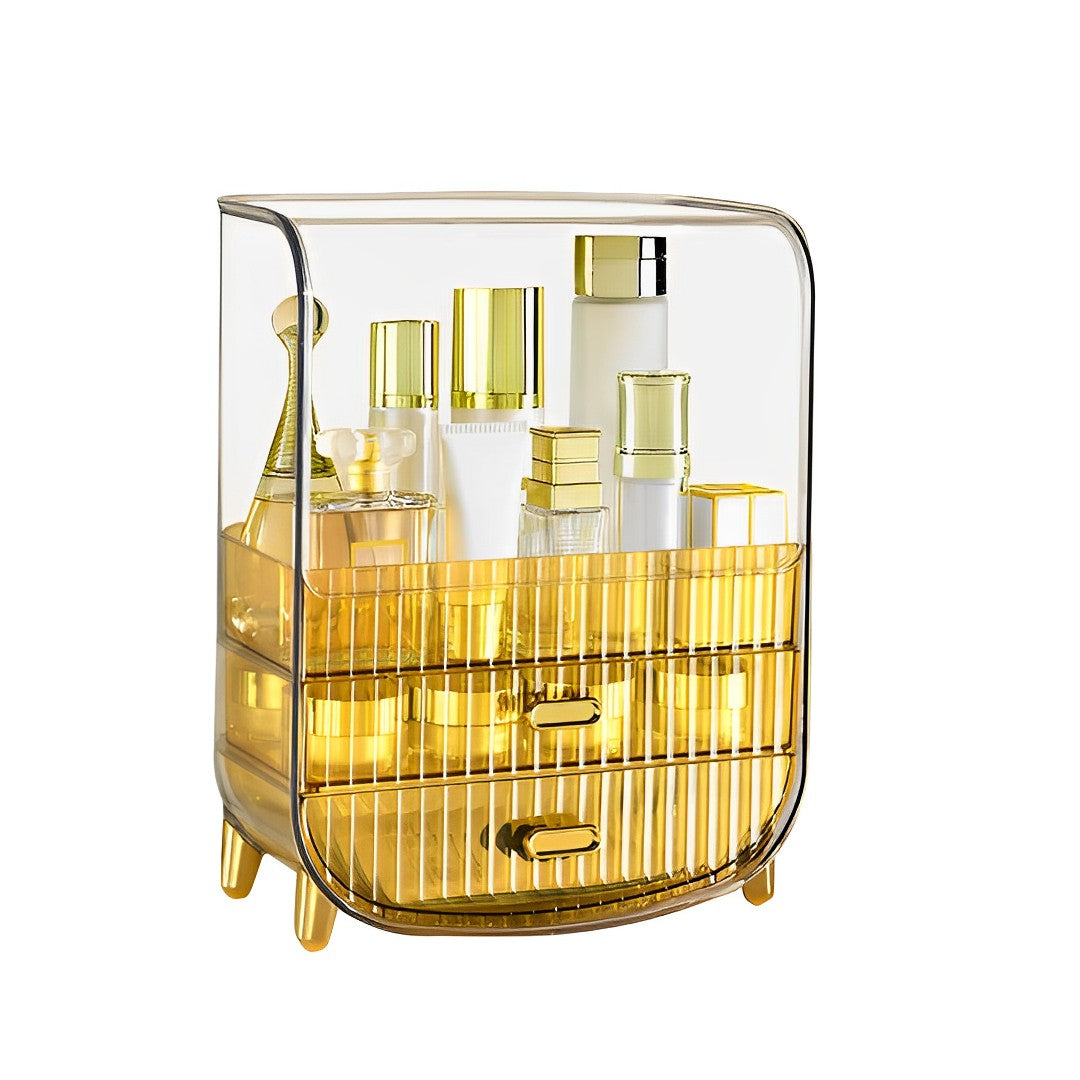 SOGA 3 Tier Golden Yellow Multifunctional Countertop Cosmetic Storage Makeup Perfume Skincare Display Stand Shelf Drawer Type Organiser - Deals499