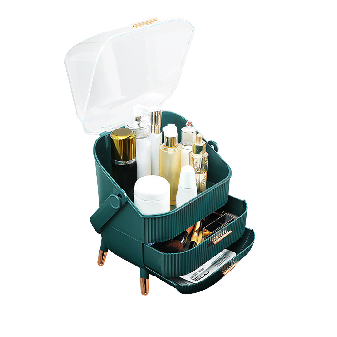 SOGA 29cm Green Countertop Makeup Cosmetic Storage Organiser Skincare Holder Jewelry Storage Box with Handle - Deals499