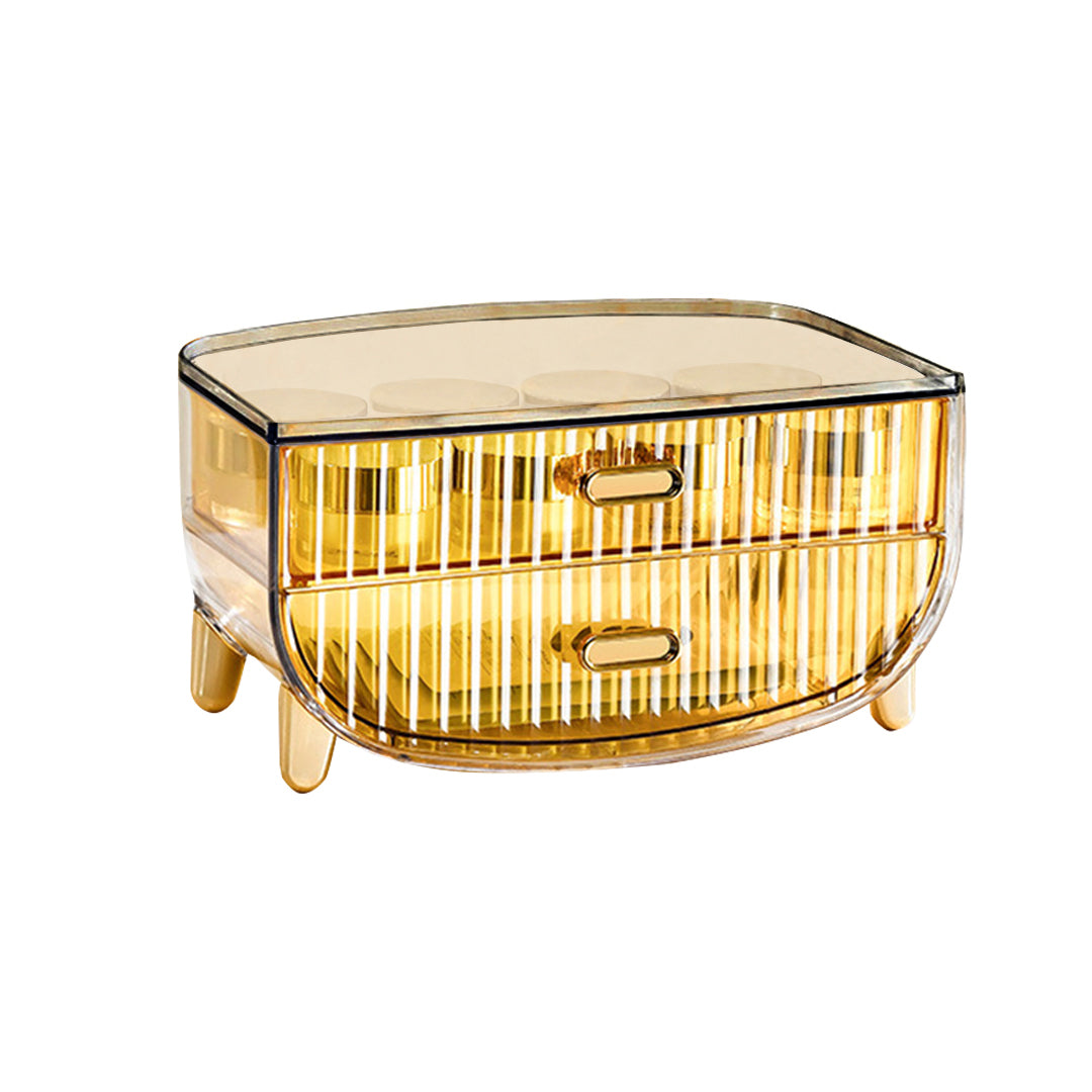 SOGA 2 Tier Golden Yellow Multifunctional Countertop Cosmetic Storage Makeup Skincare Holder Jewelry Cabinet Bathroom Desk Drawer Vanity Organiser - Deals499