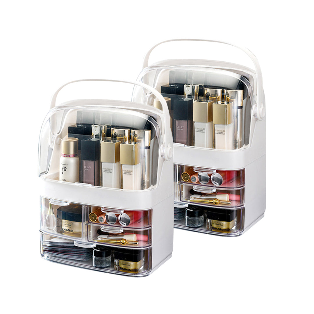 SOGA 2X 3 Tier White Countertop Makeup Cosmetic Storage Organiser Skincare Holder Jewelry Storage Box with Handle - Deals499