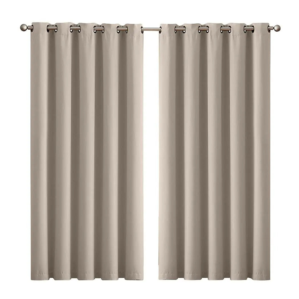 2x Blockout Curtains Panels 3 Layers Eyelet Room Darkening 180x230cm Beige Deals499