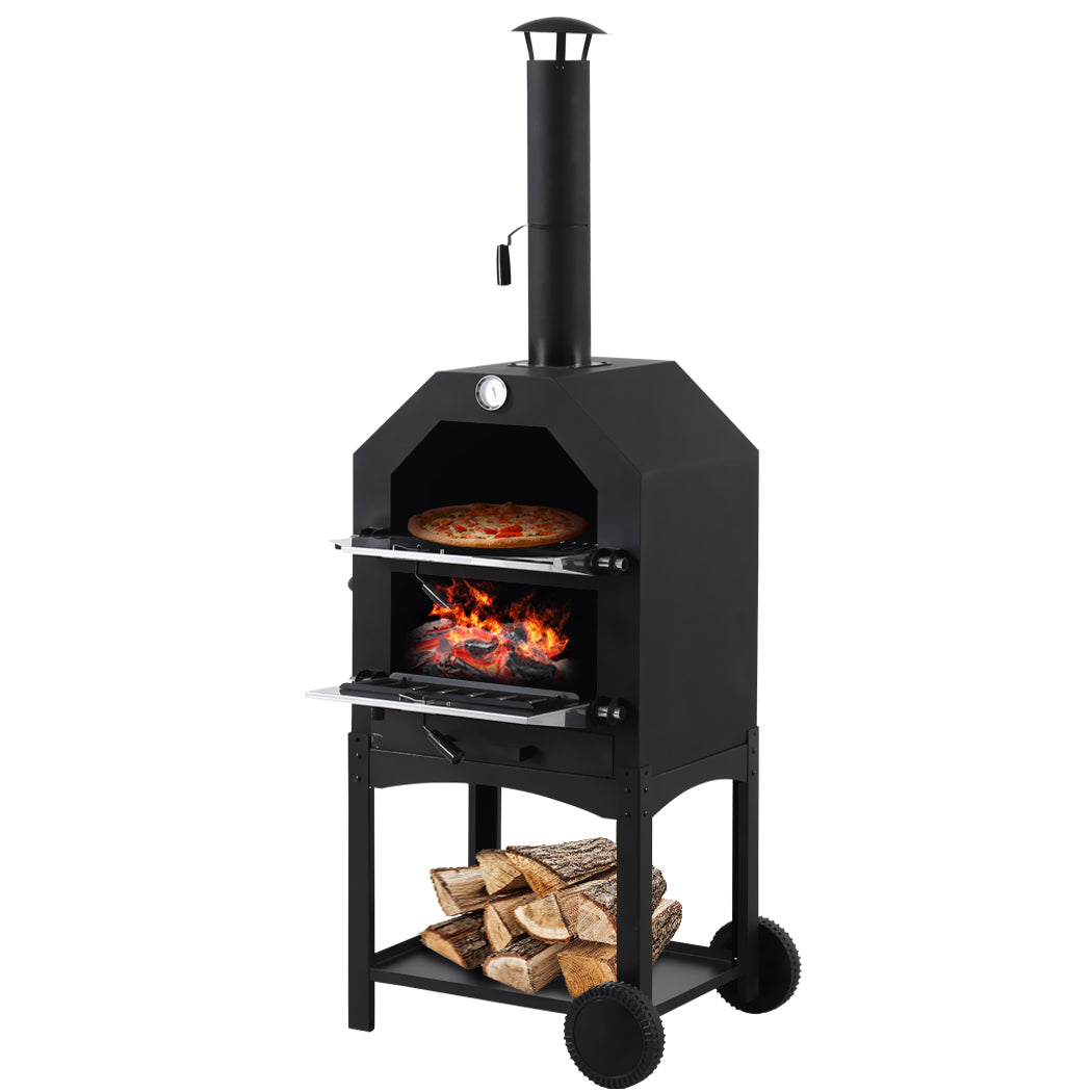 3in1 Charcoal BBQ Grill Steel Pizza Oven Smoker Outdoor Portable Barbecue Camp Deals499