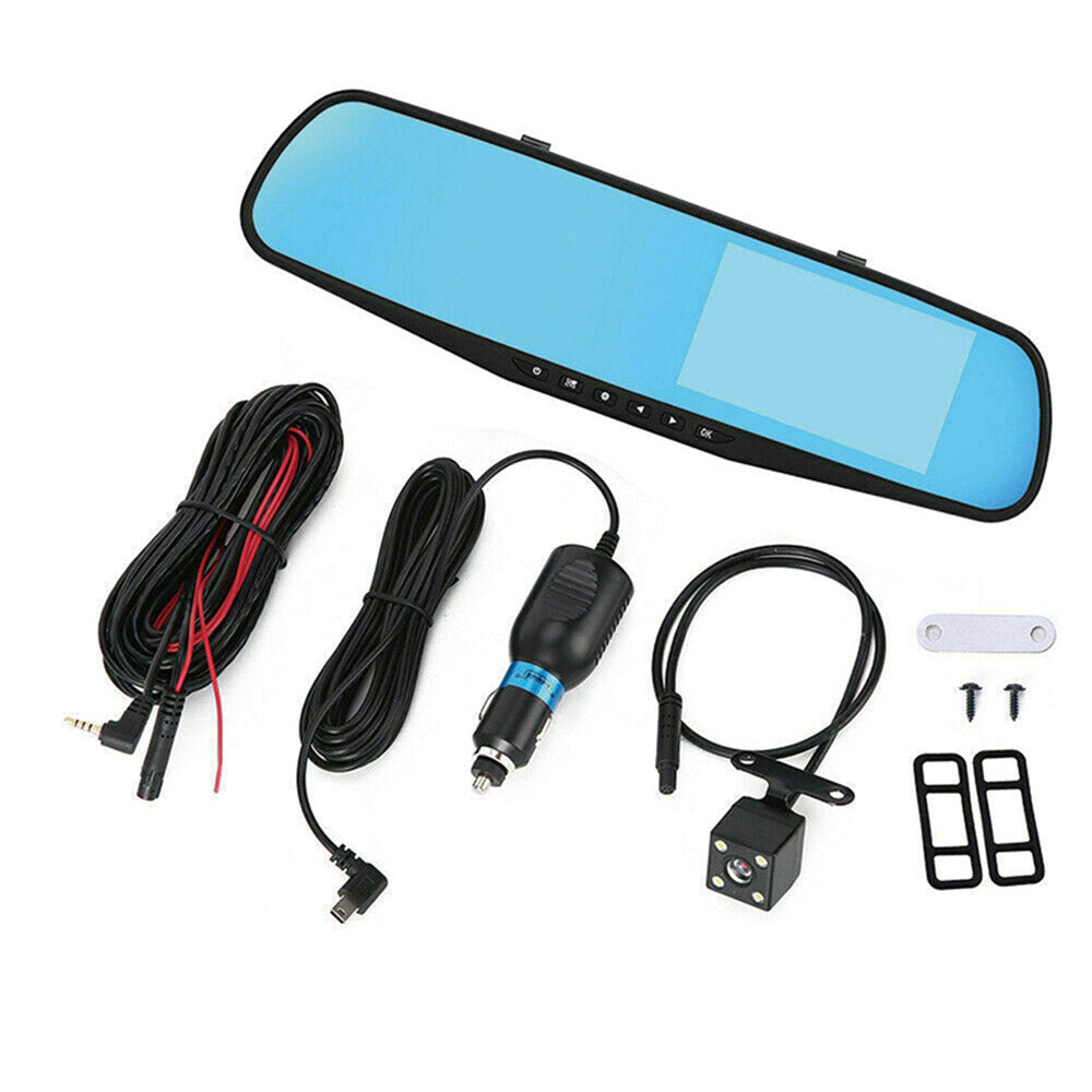 1080P Rear View Reversing Mirror 4.3'' Front And Rear DVR Car Dash Camera Dual Lens Deals499