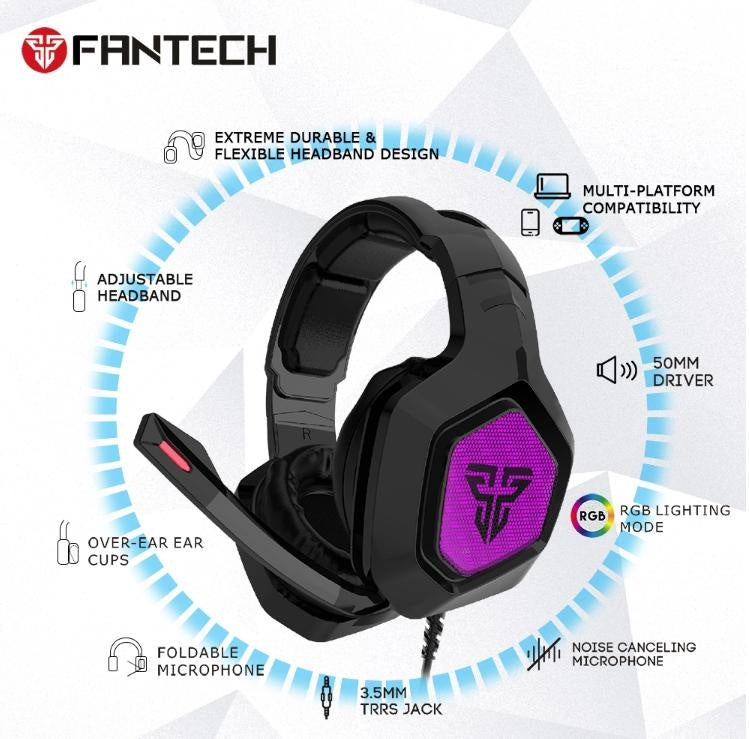 Fantech MH83 Stereo 7.1 Over Ear RGB Multi Platformer Gaming Headphone Noise Cancelling Headset for Mobile, PC, PS4 & Nintendo Switch Deals499