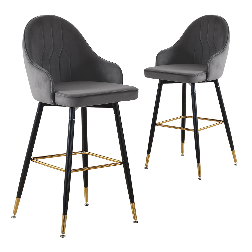 2x Bar Stools Stool Kitchen Chairs Swivel Velvet Barstools Vintage Grey Deals499