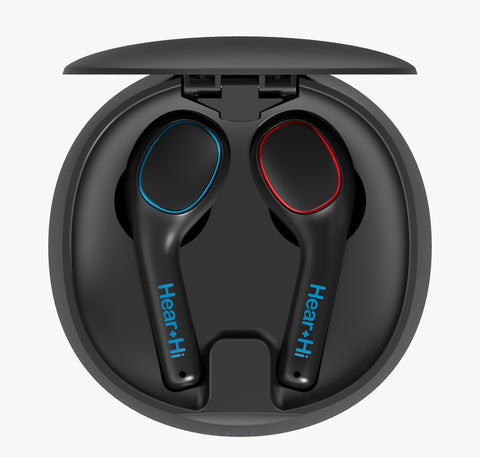 Acuity Duo True Wireless Assistive Amplifier Earbuds featuring 8-signal DSP, noise cancellation, and long battery life to help people with mild hearing loss